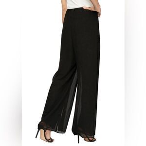 cachet wide leg evening pants palazzo solid black sheer overlay size small